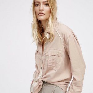 Free People Off Campus Metallic Button Down Top Size L